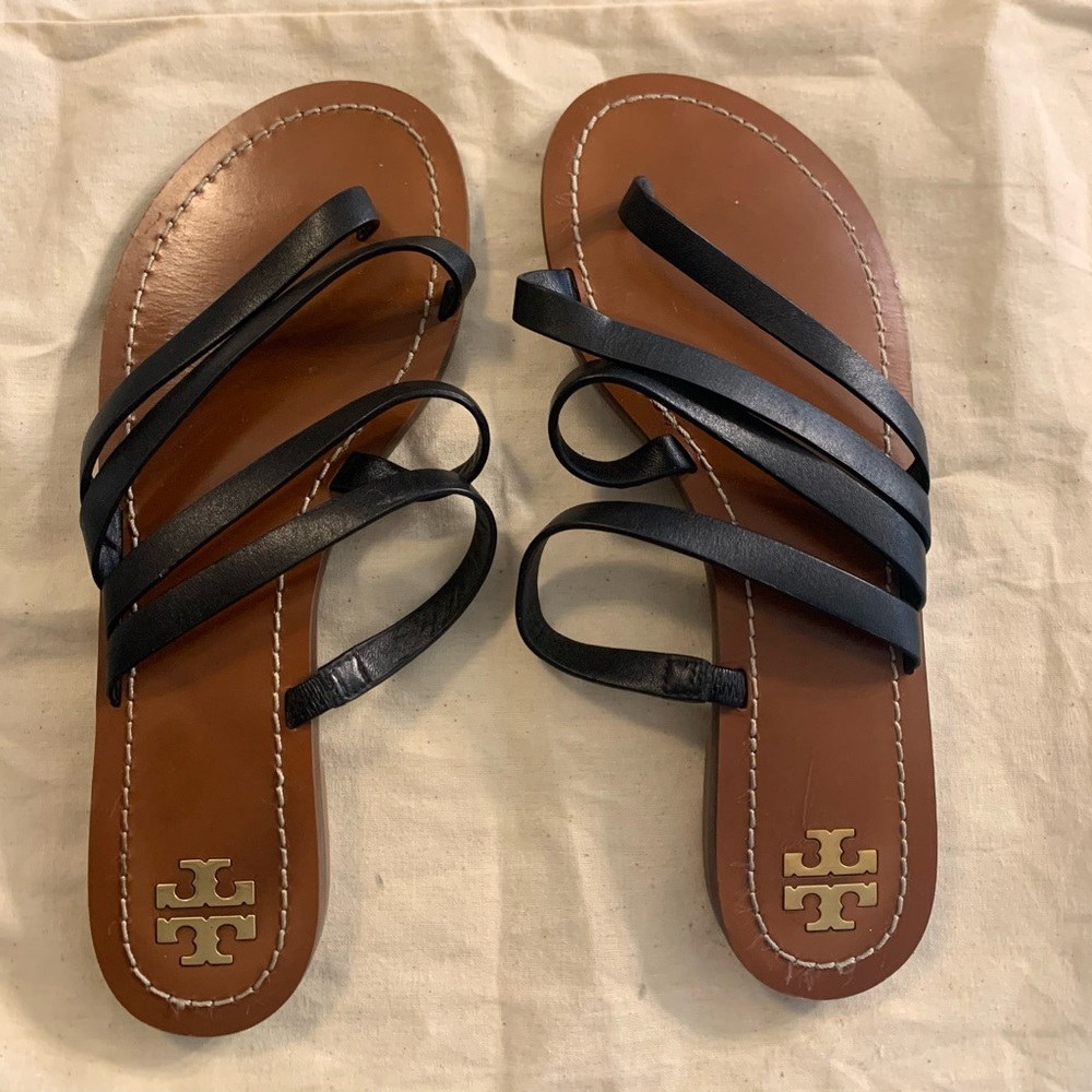 Tory Burch Black Leather Straps Sandals